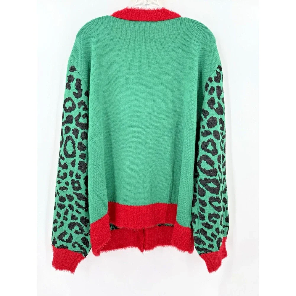 NEW 33 Degrees Women's XXL Green Red Cat Lover Ugly Christmas Sweater Party - Picture 7 of 15